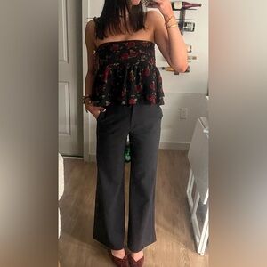 Handmade Rose Pattered Ruffle Strapless Top